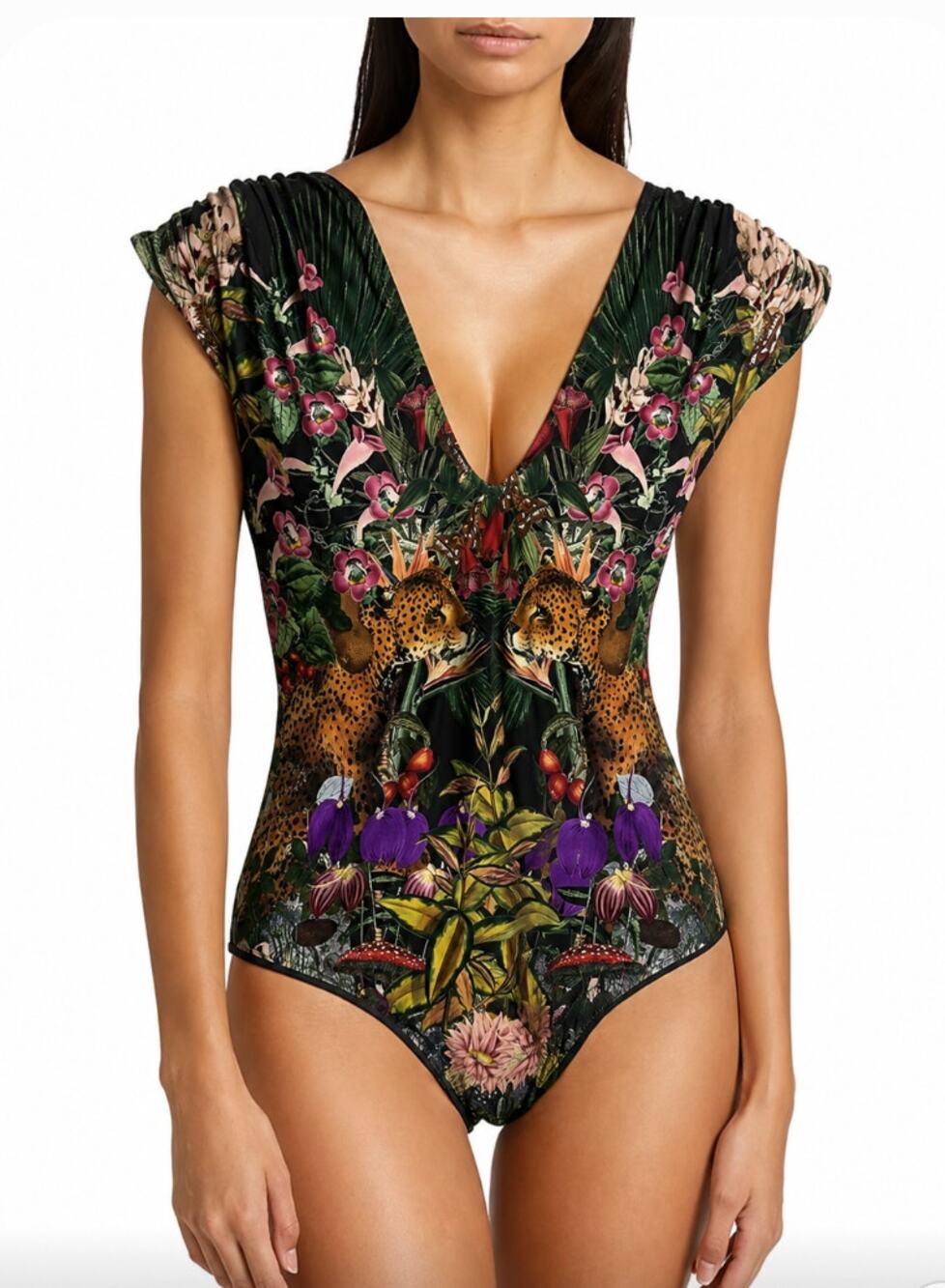 Carolina K Lisette One Piece Swimsuit in Garden Leopards Size XL Black Green